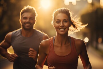 a man and woman running