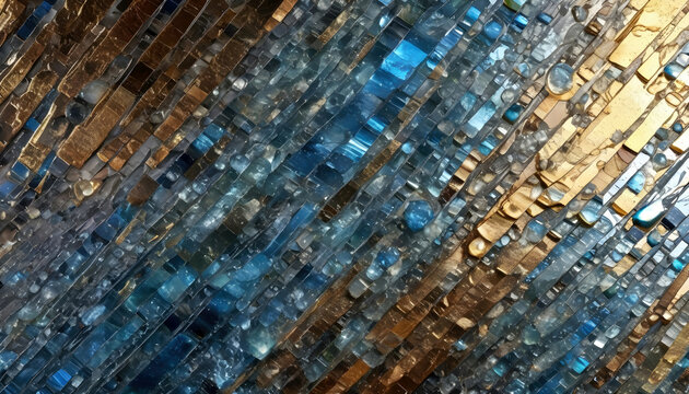 Abstract background of blue marble texture with gold.
