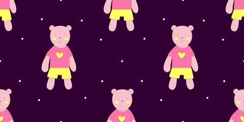 Fototapeta premium Seamless pattern of cute pink teddy bear for sleeping. Sleep concept. Vector illustration