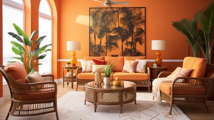 Lush Tropical Oasis: Vibrant Living Room with Exotic Flair and Greenery