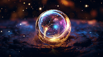 "Galactic Enchantment: A Fantastical Digital Illustration of a Transparent Glass Orb Holding a Mesmerizing Galaxy, Suspended in a Celestial Void, Inviting Viewers to a Dreamlike Realm of Cosmic Wonder