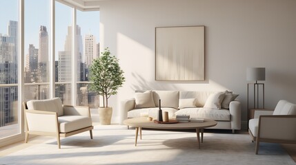 Sleek Urban Minimalism: Chic Living Room with Simplified Elegance