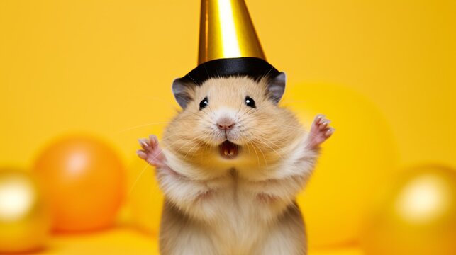 a hamster wearing a party hat