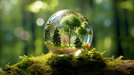 "Guardians of Earth: A Photographic Representation of Earth Day, Featuring a Crystal-Clear Glass Globe Symbolizing the Fragility and Beauty of Our Planet, 
