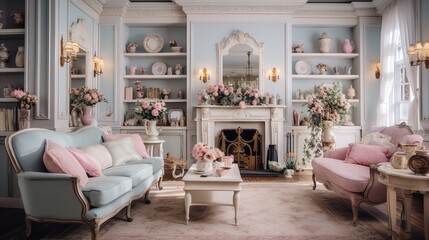 Fototapeta na wymiar Grand Victorian Elegance: Living Room with Ornate Details and Timeless Decor