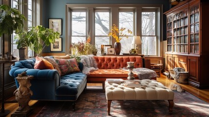 Grand Victorian Elegance: Living Room with Ornate Details and Timeless Decor