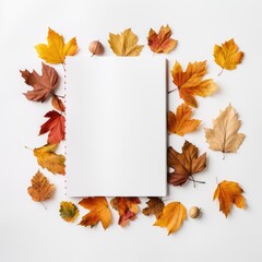 Naklejka na ściany i meble Halloween mockup with autumn leaves and book on wihte background