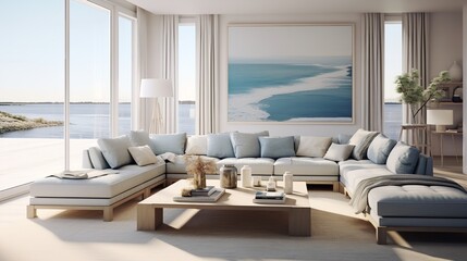 Fototapeta premium Serene Retreat: Zen Inspired Living Room for Mindfulness and Harmony