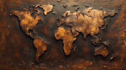 World map made of leather. All continents of the craft world
