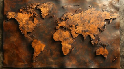 World map made of leather. All continents of the craft world