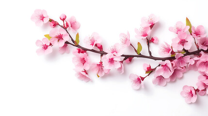 Naklejka premium Pink spring cherry blossom. Cherry tree branch with spring pink flowers isolated on white background
