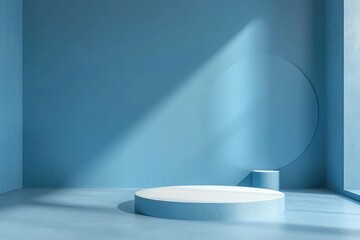 Background Blue Wall Studio with Shadow and Light Reflection Surface