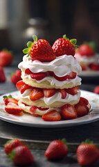 Pie with protein cream and strawberries
