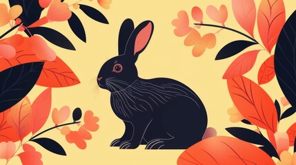 Vivid illustration of a rabbit in minimal style. Animal art. Simple colors and contours. - obrazy, fototapety, plakaty
