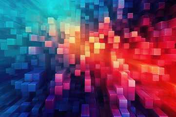 abstract background with multicolor cubes in blue and red colors