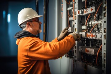 Safe residential electrical system maintenance by electrician.