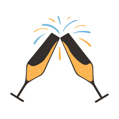 Clinking glasses of champagne on white background