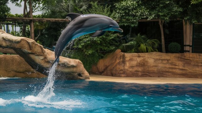 Playful Dolphin Leaping Out of Water AI Generated. © ArquitecAi
