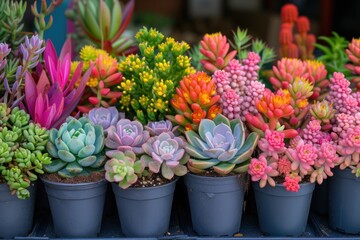 Colorful succulents and cacti blooming in radiant hues, a botanical delight for nature enthusiasts. Ideal for lifestyle blogs and sustainable living concepts