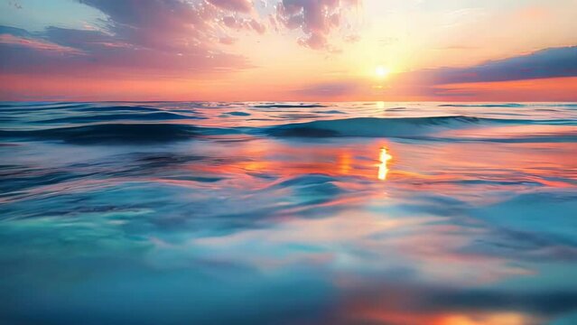 Beautiful sunset on the sea. Seascape with waves and sky