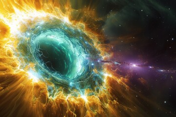 Dive into the depths of space with this high-contrast image of a supernova galaxy, featuring striking tones of blue, green, and purple. Ideal for captivating, realistic wallpaper designs