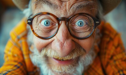 terribly funny, interesting and strange, a portrait of an emotional old person - obrazy, fototapety, plakaty