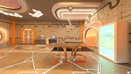 宇宙船内の会議室　3DCGレンダリング - obrazy, fototapety, plakaty