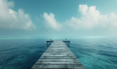 Beautiful seascape with empty wooden pier giving a warm relaxing feeling