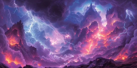 Fotobehang Epic Storm Clouds with Electric Blue and Purple Lightning © Ross
