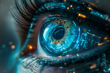 Futuristic Digital Eye Close-up with Circuit Patterns Generative AI image