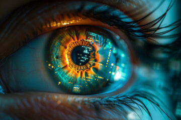 Futuristic digital eye concept with glowing patterns Generative AI image