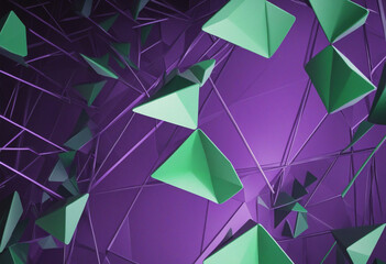 Obraz premium Abstract 3d render, purple and green geometric background design with lines