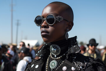 Fashion-forward individual with unique sunglasses and jewelry Generative AI image