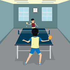 two boys playing table tennis