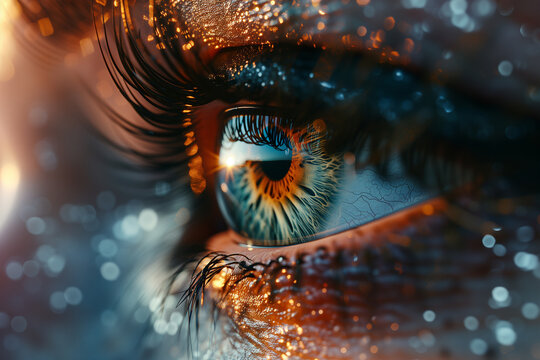 Close-up of a Human Eye with Artistic Lighting Generative AI image