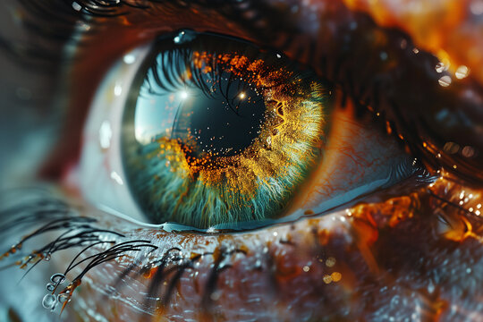 Close-up of an eye with a captivating abstract reflection Generative AI image