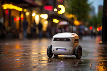 Obraz premium mini delivery food packagerobot, futuristic modern.an automatic device designed to perform production and other operations that would normally be performed directly by a person.