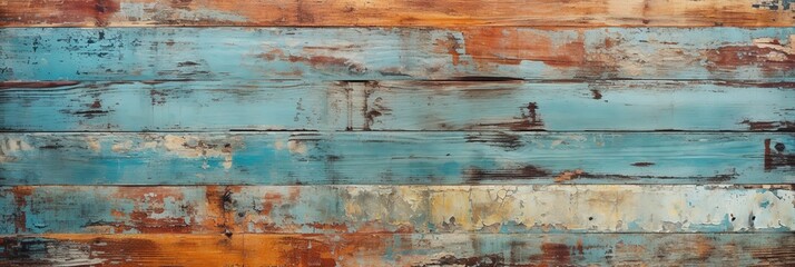 Fototapeta na wymiar old worn bright colored painted wooden board texture wall background, rustic hardwood planks surface banner