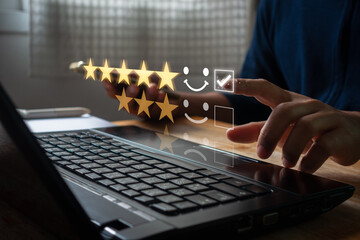 Customer review satisfaction feedback survey concept. Business people rate service experience and...