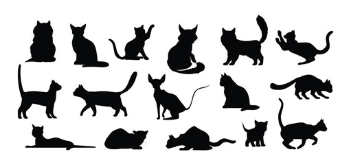 Set silhouette of cat isolated on white background