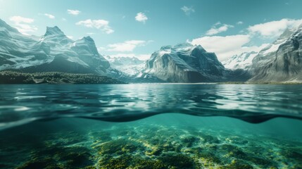 view of the mountains from under the water