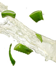 Aloe vera juice splash, close up on white background - 733468323