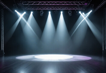 Modern dance stage light background with spotlight illuminated for modern dance production stage. Empty stage with dynamic color washes. Stage lighting art design. Entertainment show. - obrazy, fototapety, plakaty