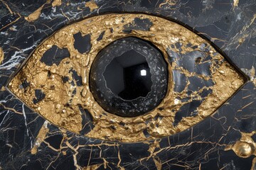 The hypnotizing circle of a black and gold eye gazes into your soul, drawing you in with the mysterious allure of a deep black stone at its center
