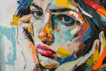 Vibrant hues and bold strokes bring to life a contemporary self-portrait, capturing the essence of modern art and the raw beauty of the female form