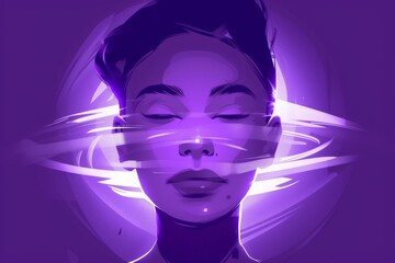 A striking portrait of a human face adorned with vibrant violet lines, blurring the lines between art and reality
