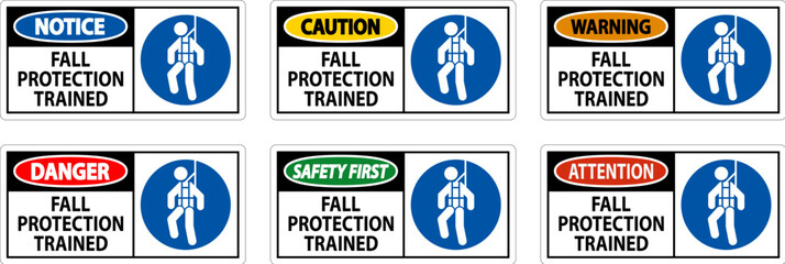 Hard Hat Decals, Caution Fall Protection Trained