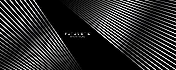 3D black white techno abstract background overlap layer on dark space with glowing lines decoration. Modern graphic design element future style concept for web banner flyer, card cover or brochure