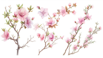 Obraz na płótnie Canvas Aquarelle and line branches and blooming vector isolated on white background