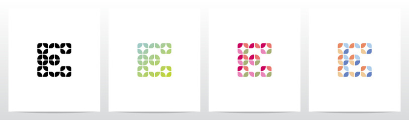 Rounded Squares Star Tiles Letter Logo Design E